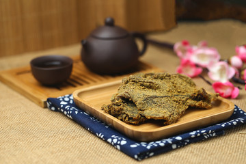 jerky beef in wooden plate