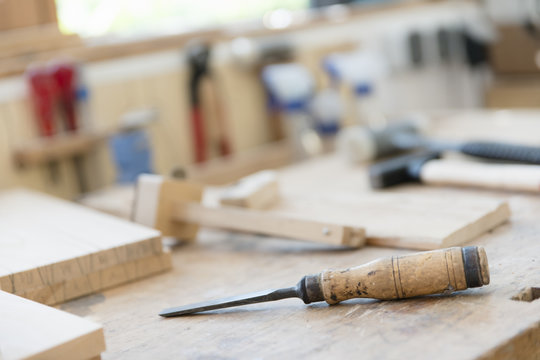 Gouge on carpenter table