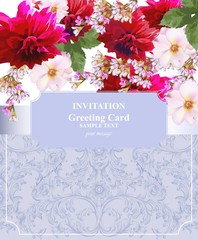 Invitation Card with colorful flowers vector. Bright floral background. ornamented templates