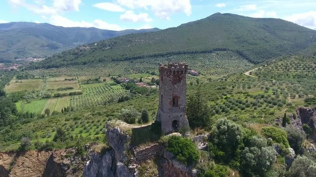 Caprona Tower, aerial view of Pisa countryside.