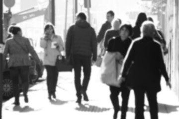 Crowd with people on the street. Black and white