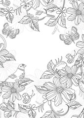romantic invitation card with bird and floral ornament for your