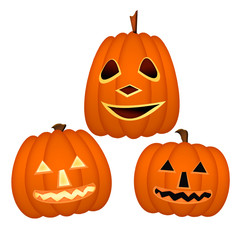 Pumpkins on Halloween. Faces on pumpkins for Halloween on white background