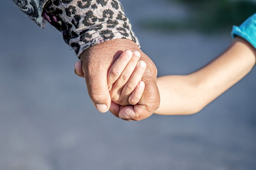 Granddaughter holding a grandmother's hand