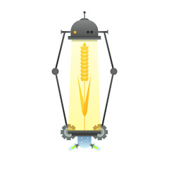 Ripe wheat. Creative inspiration concept with futuristic technology mechanical device and natural organic products. Vector illustration.