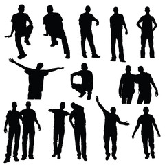 man silhouette in variouses poses set illustration