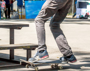 Skater performs a trick