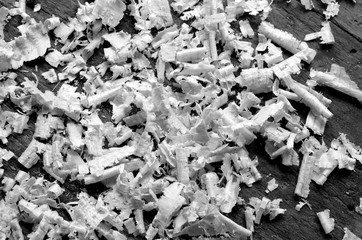 wood chips after work  with black and white effect