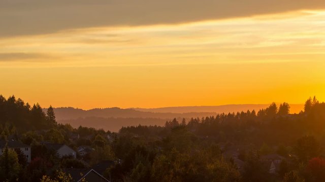 Beautiful sunset over residential homes in Happy Valley Oregon at dusk 4k ultra high definition time lapse movie 3840x2160