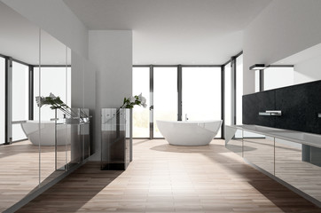 Sonniges modernes Luxus Bad mit Badewanne 