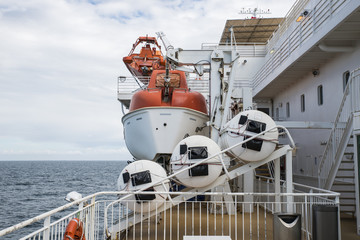 lifeboat on a cruise ship on the sea