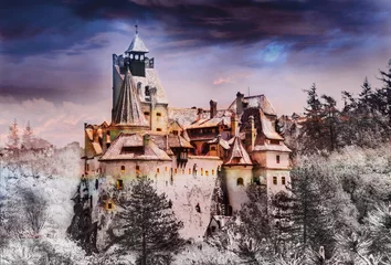 Photo sur Plexiglas Château Château de Bran (Dracula) de Transylvanie, à Halloween modifier, région de Brasov, Roumanie, Europe