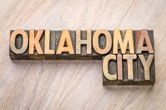 Oklahoma City word abstract in letterpress wood type