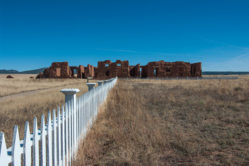 White Fence and Old Fort Ruins in New Mexico