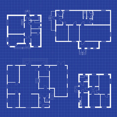 Set of floor plans blueprints. Vector unfurnished ground floor plans for your design. Suburban houses icons collection.