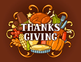 Happy Thanksgiving Day invitation with holiday objects