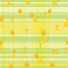 Seamless vector background, cute giraffe on colorful background.