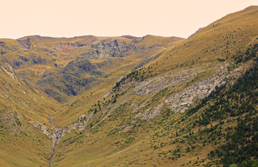 Escape to the Pyrenees from dawn to dusk Set of panoramic images of the Pyrenees from the sunrise...