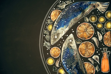 Colorful fish dish doodle