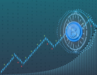 Bitcoin symbol, money and price chart. Cryptocurrency concept. Vector abstract background