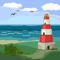 Seascape with a lighthouse