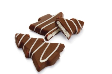 Marzipan with chocolate icing in the shape of a fir tree