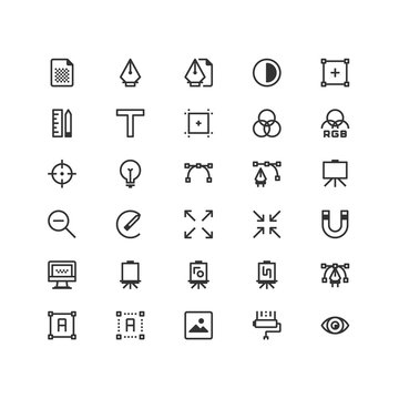 Minimal icon set of  Art and Design Vector Line Icons Collection , good choice to use for website project , Ui and Ux design, mobile app and more. All vector icons based on 32px grid.