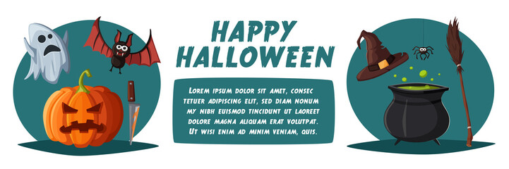 Happy halloween poster. Cartoon vector illustration.