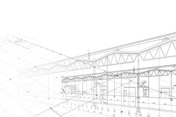 Background -architectural drawing of industrial building