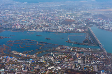 the view of the city of Irkutsk from the airplane