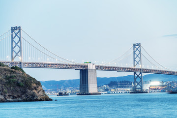 Fototapeta na wymiar Night skyline of San Francisco Bay Bridge from Treasure Island