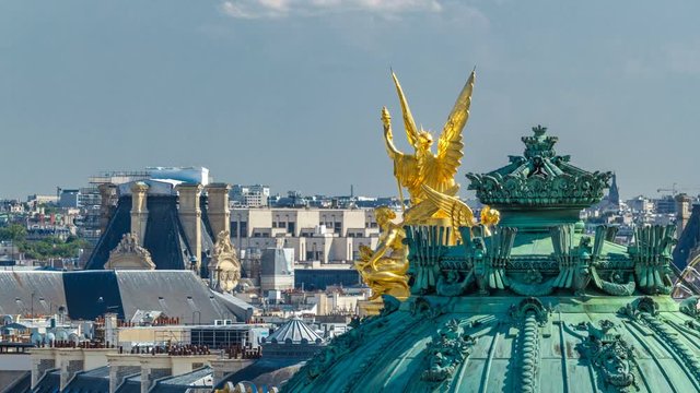 Top view of Palais or Opera Garnier The National Academy of Music timelapse in Paris, France.
