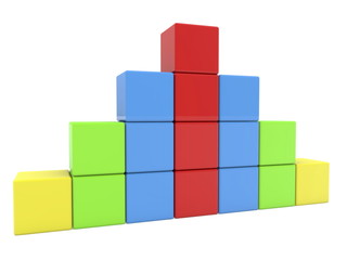 Pyramid of toy cubes in various colors