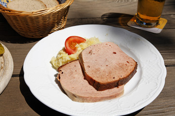 Leberkaese (meatloaf), Upper Bavaria, Germany, Europe