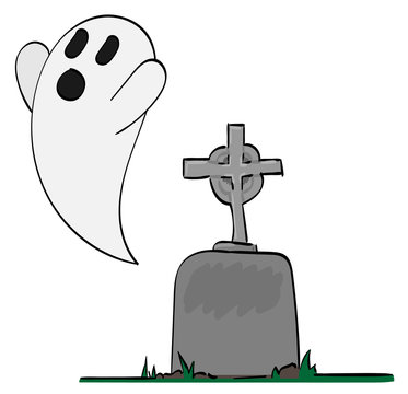 Ghost coming up from a gravestone.