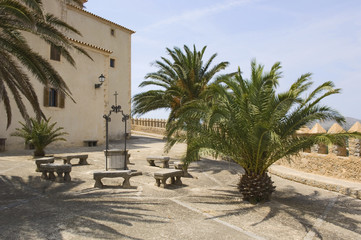Fototapeta na wymiar Church of pilgrimage Santuari de Sant Salvador, Arta, Majorca, Balearic Islands, Spain, Europe