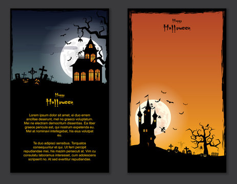 Halloween vector set vertical banner cartoon background ( pumpkin , children , party )