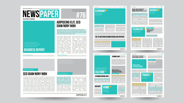 Newspaper Template Vector. Financial Articles, Business Information. Opening Editable Headlines Text Articles. Realistic Isolated Illustration
