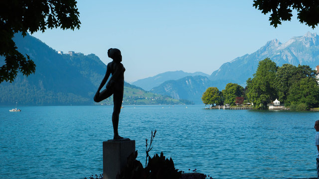 Figure of a girl in the village of Weggis on Lake Lucerne in Switzerland.