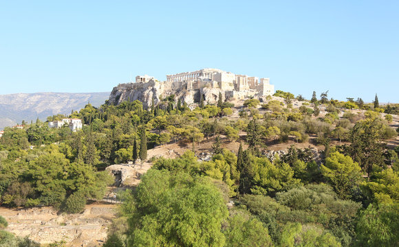 landscape of Parthenon Acropolis as seen from Thissio Athens Greece
