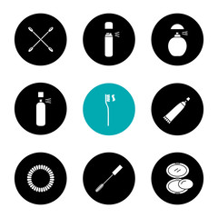 Cosmetics accessories glyph icons set