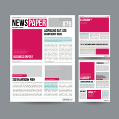Tabloid Newspaper Design Template Vector. Images, Articles, Business Information. Daily Newspaper Journal Design. Illustration - obrazy, fototapety, plakaty