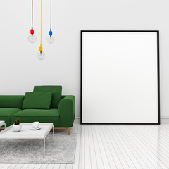 mock up poster frames in hipster interior modern living room background, 3D render