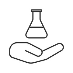 Open hand with lab flask linear icon