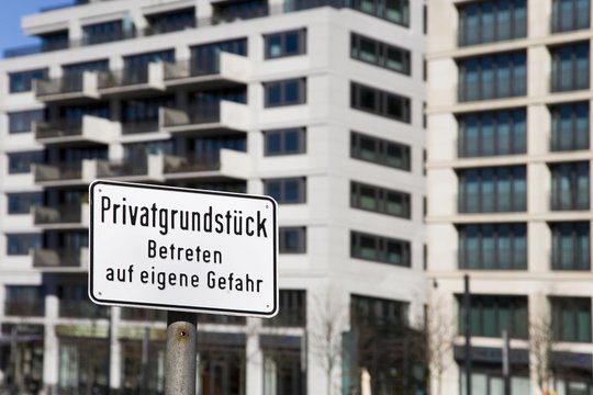 Privatgrundstueck, sign marking private property in Berlin-Mitte, Berlin, Germany, Europe