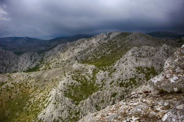 View from peak of Tulove grede, part of Velebit mountain in Croatia, landscape