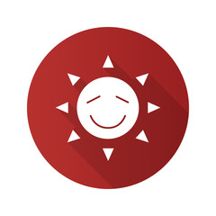 Happy sun smile flat design long shadow glyph icon