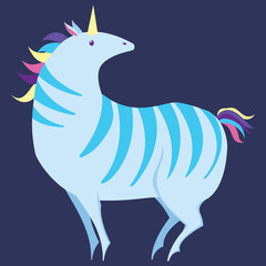 Vector illustration of Funny podgy unicorn. Isolated on a dark-violet background. 