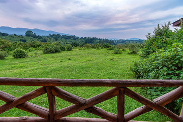 Fototapeta na wymiar Scenic view from lodge terrace onto savanna
