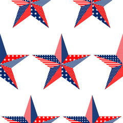Five-pointed stars pattern on white background, USA national flag colors vector illustration